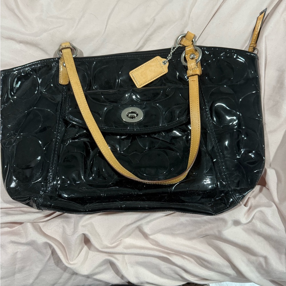 Coach Peyton Patent Leather Carryall – Black & Tan | Style F14663 (2011)